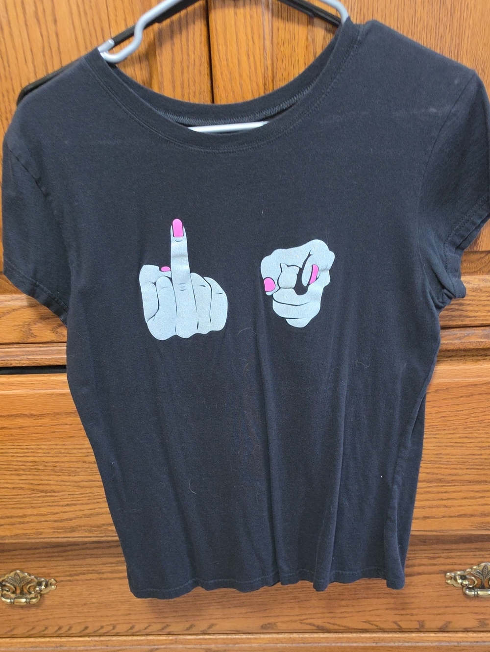 Spencer's Black Short Sleeve Tee with Pink Nail Graphic